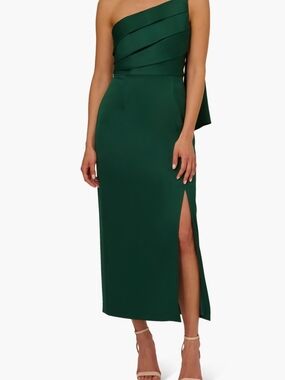 Adrianna Papell One-Shoulder Emerald Green Midi Dress
